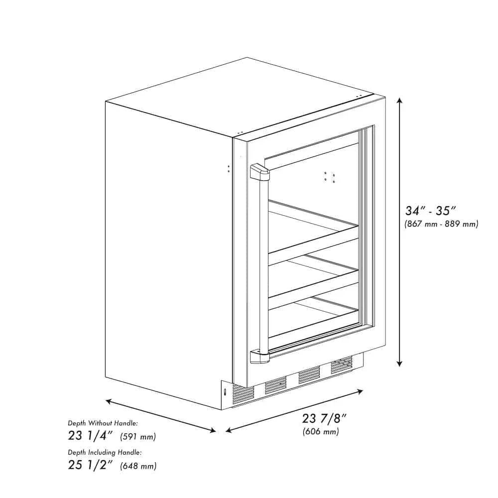 ZLINE 24" Touchstone 151 Can Beverage Fridge White Matte Glass Door Polished Gold Handle RBSOZ-WM-24-G