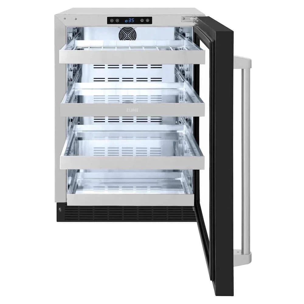 ZLINE 24" Touchstone 151 Can Beverage Fridge Black Matte Glass Door RBSO-BLM-24