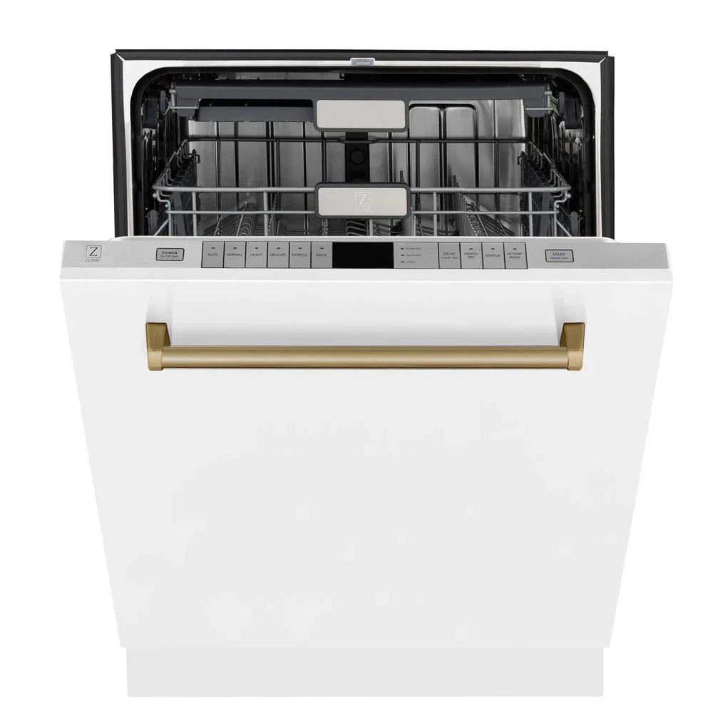 ZLINE Autograph 24" Dishwasher, White Door, Bronze DWMTZ-WM-24-CB