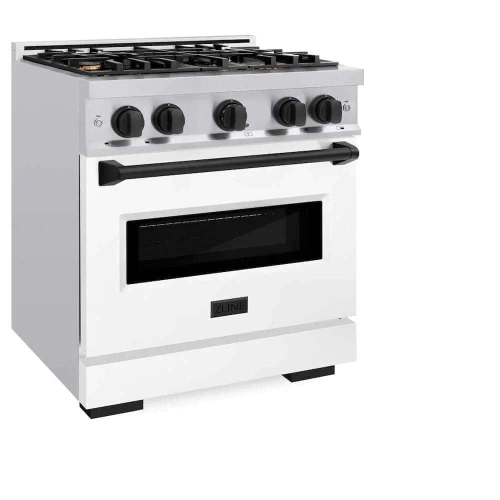 ZLINE 30" Dual Fuel Range, Gas Cooktop, Electric Convection Oven Stainless Steel, White Matte Matte Black CDRZ-WM-30-MB