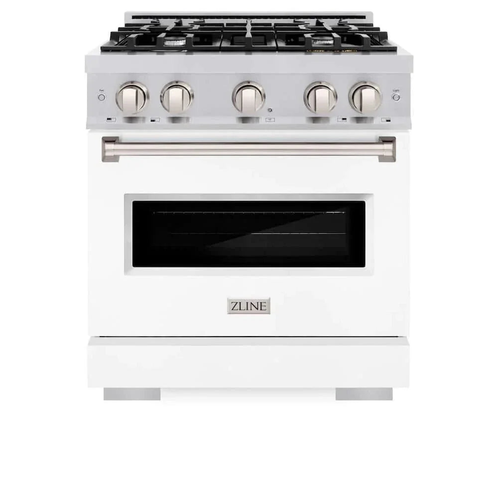 ZLINE 30" Dual Fuel Range, Gas Cooktop, Electric Convection Oven Stainless Steel, White Matte Door CDR-WM-30