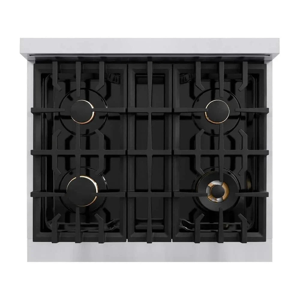 ZLINE 36" Dual Fuel Range, Gas Cooktop, Electric Convection Oven Stainless Steel, Matte White Door Matte Black CDRZ-WM-36-MB