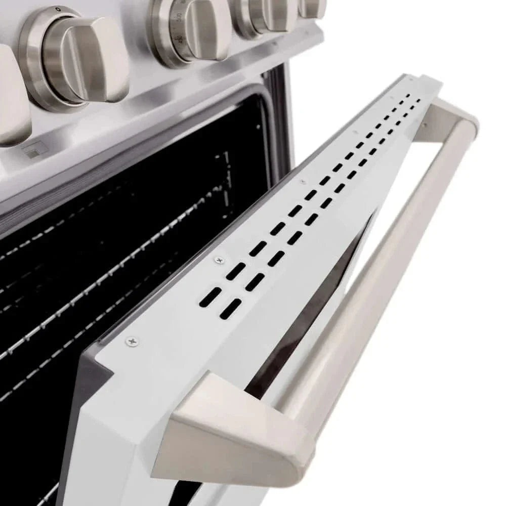 ZLINE 30" Dual Fuel Range, Gas Cooktop, Electric Convection Oven Stainless Steel, White Matte Door CDR-WM-30