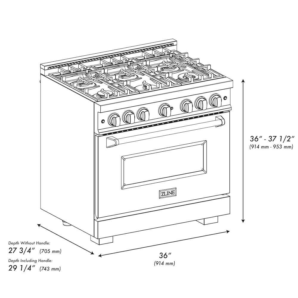 ZLINE 36" Dual Fuel Range, Gas Cooktop, Electric Convection Oven Stainless Steel, White Matte Door CDR-WM-36