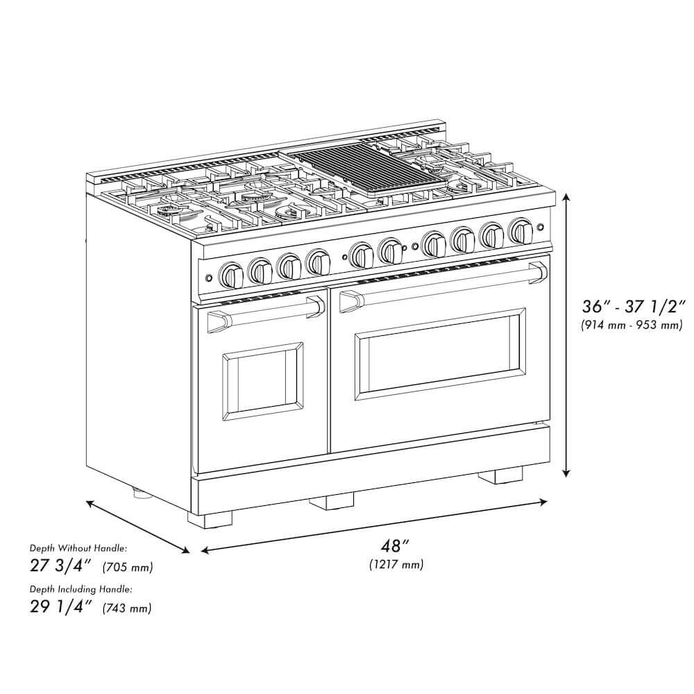 ZLINE 48" Dual Fuel Range, Gas Cooktop, Electric Convection Oven Stainless Steel, White Matte Door CDR-WM-48