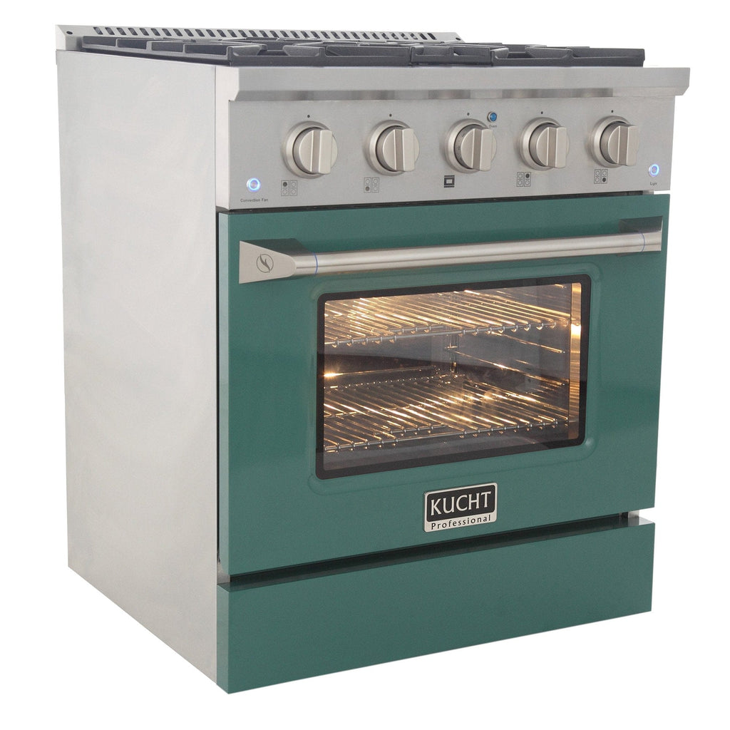Kucht 30" Gas Range in Stainless Steel with Green Oven Door, KNG301-G