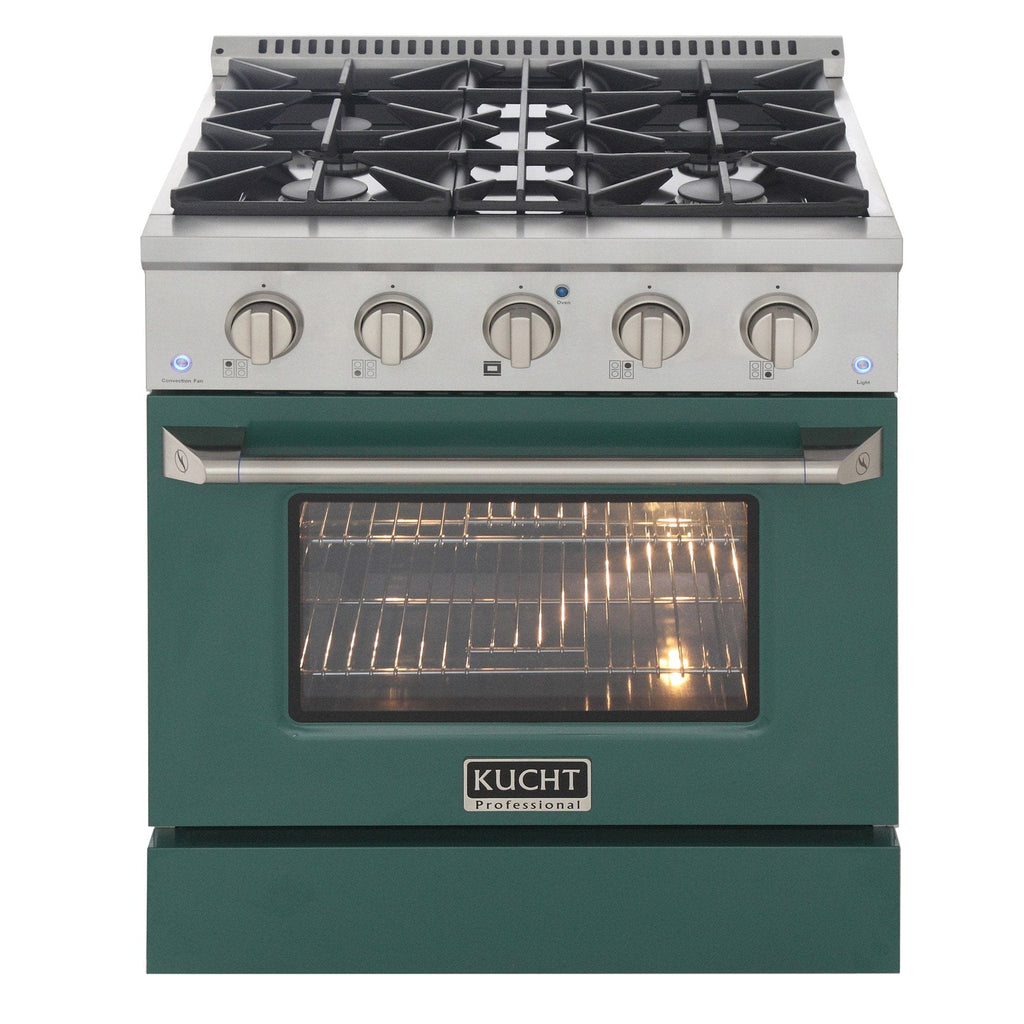 Kucht 30" Gas Range in Stainless Steel with Green Oven Door, KNG301-G