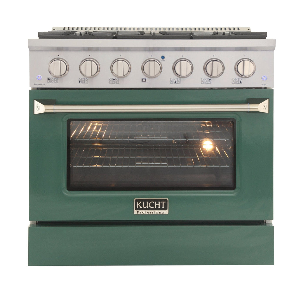 Kucht 36" Gas Range, Stainless Steel with Green Oven Door, KNG361-G