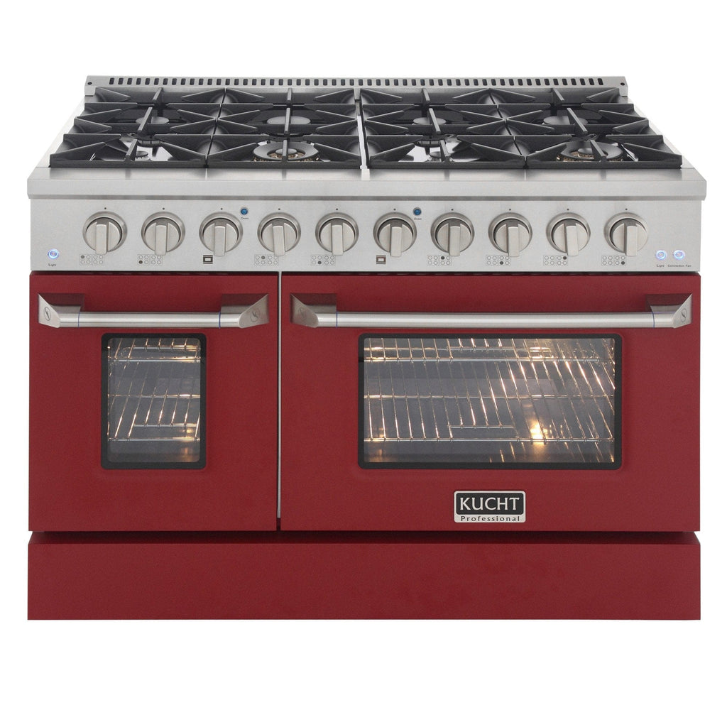 Kucht 48" Gas Range in Stainless Steel, Red Oven Doors, KNG481-R