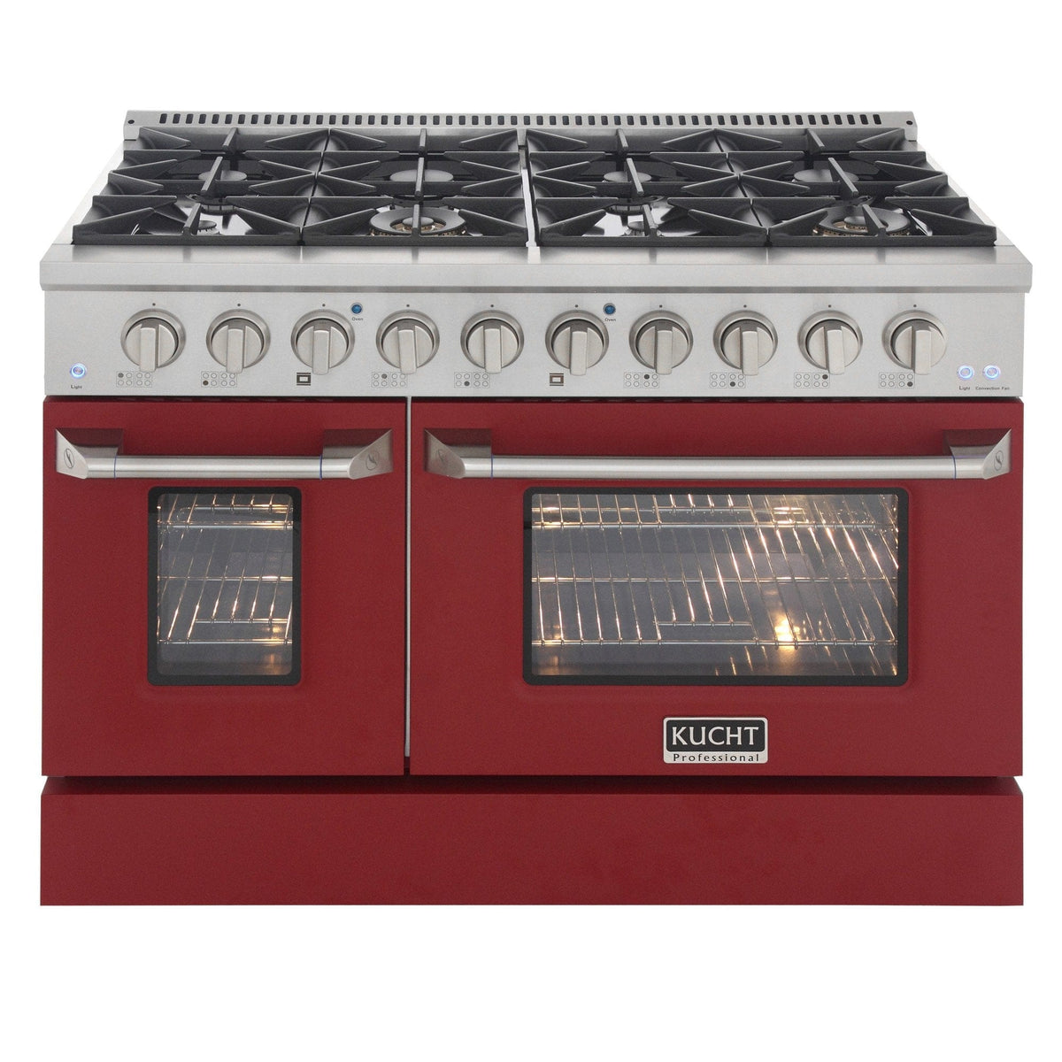 Kucht 48" Gas Range in Stainless Steel, Red Oven Doors, KNG481-R
