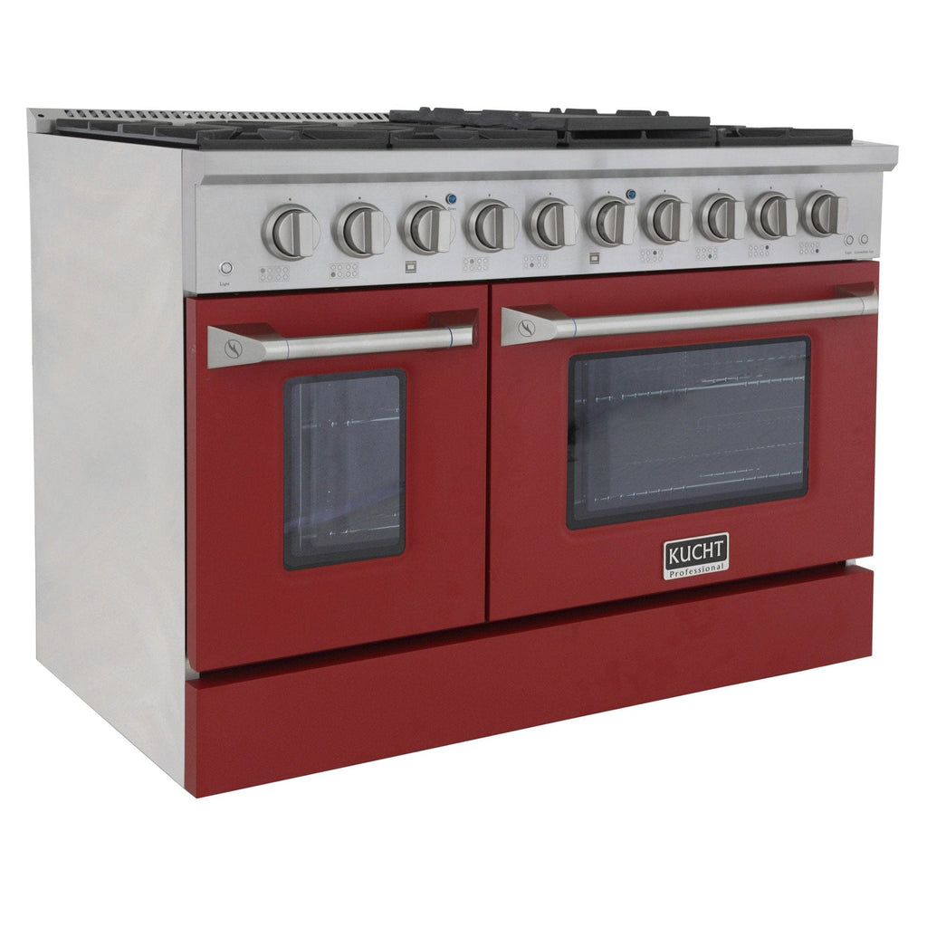Kucht 48" Gas Range in Stainless Steel, Red Oven Doors, KNG481-R