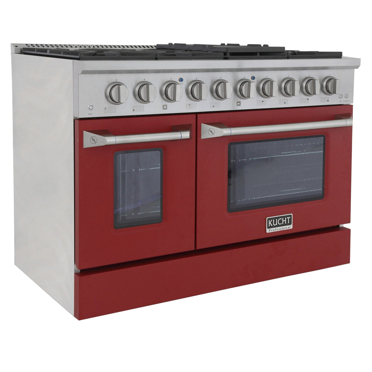 Kucht 48" Gas Range in Stainless Steel, Red Oven Doors, KNG481-R