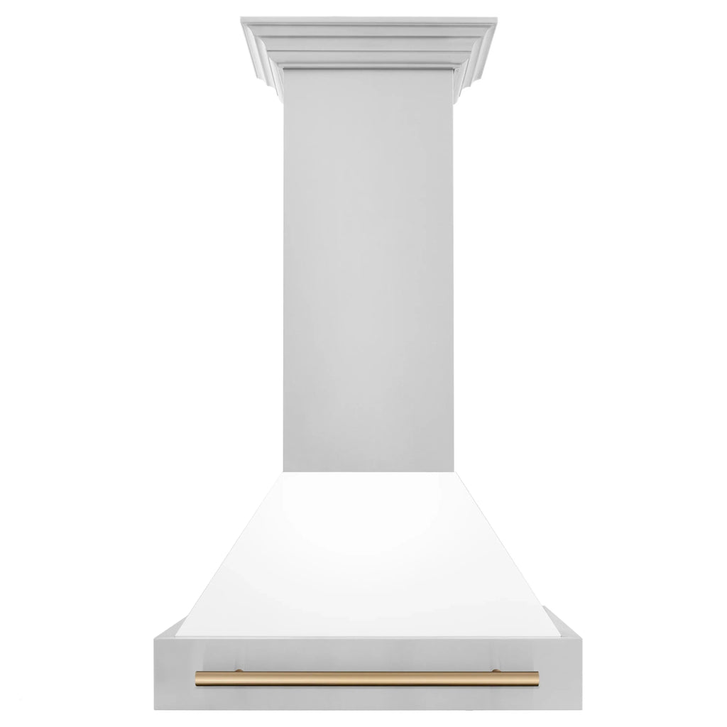 ZLINE 30" Autograph Stainless Wall Range Hood, White, 8654STZ-WM30-CB
