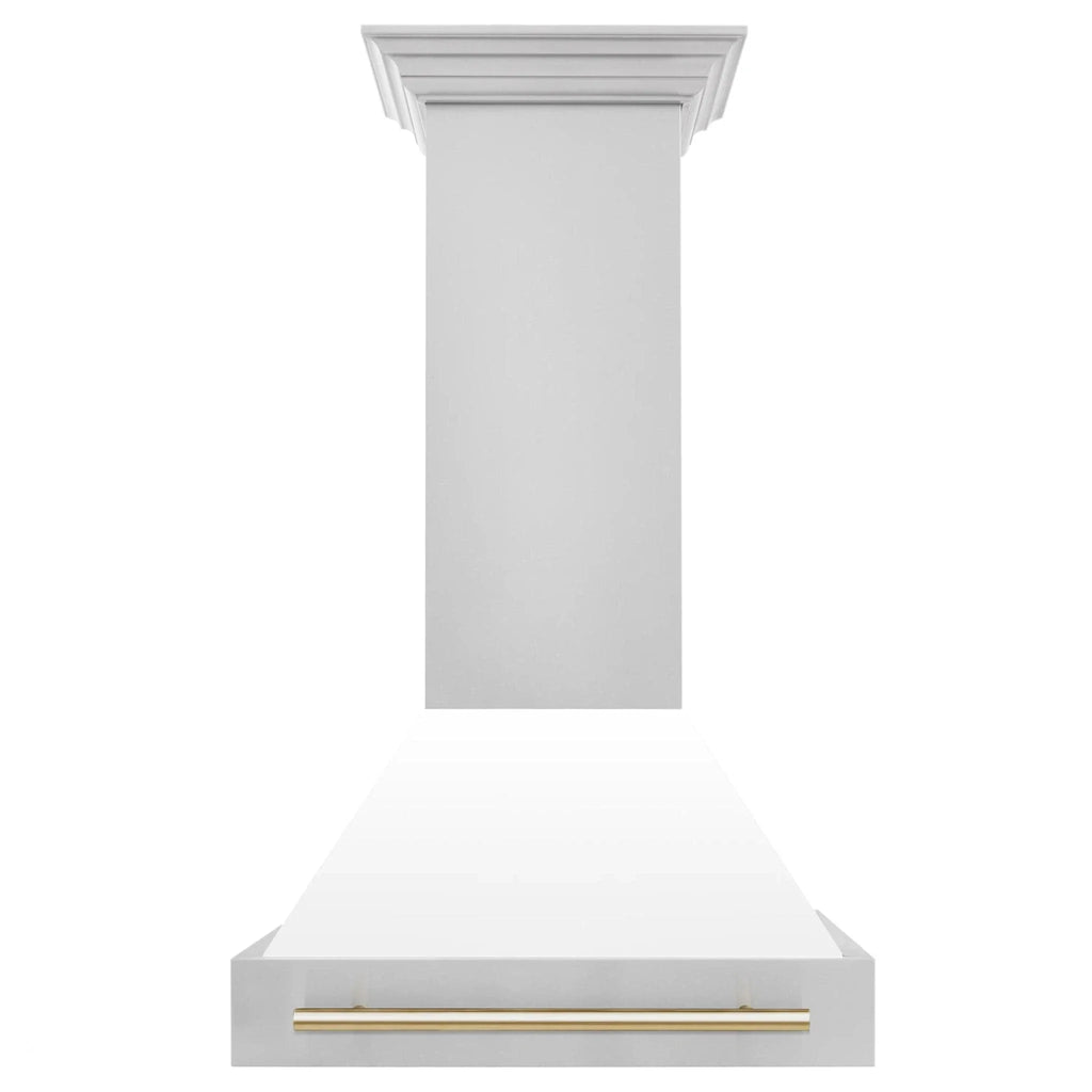 ZLINE 30" Autograph Stainless Wall Range Hood, White, 8654STZ-WM30-G