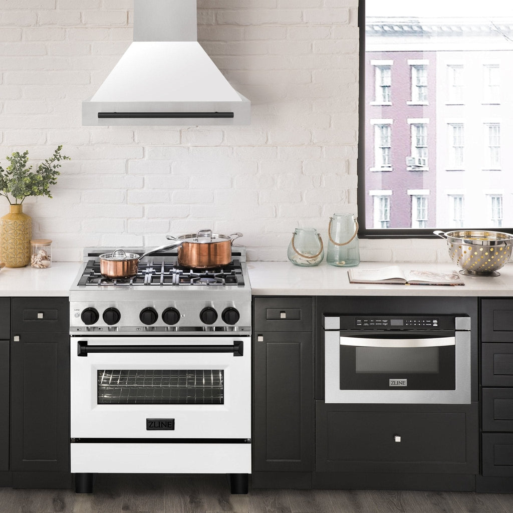 ZLINE 30" Autograph Stainless Wall Range Hood, White, 8654STZ-WM30-MB