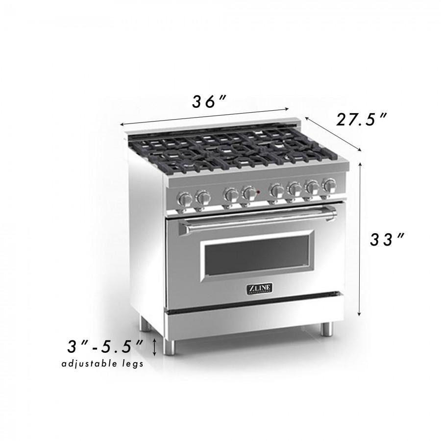 ZLINE 36" Professional Dual Fuel Range, Black Matte Door, RA-BLM-36