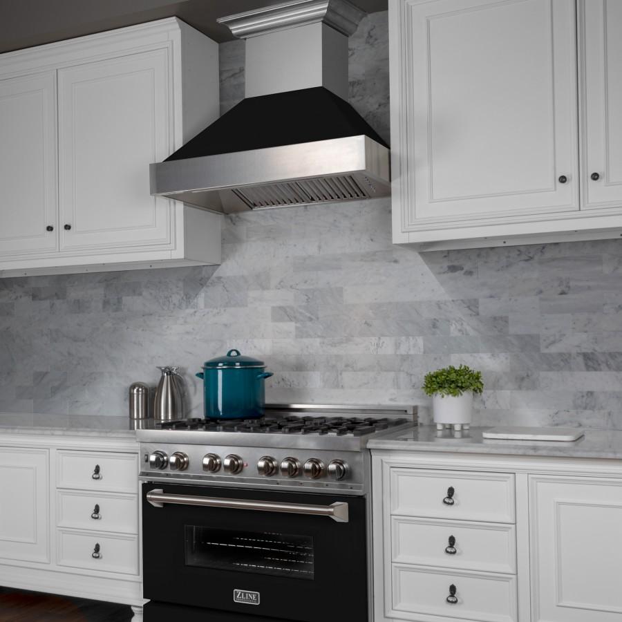 ZLINE 36" Snow Finish Wall Range Hood, Black Matte Shell, 8654BLM-36