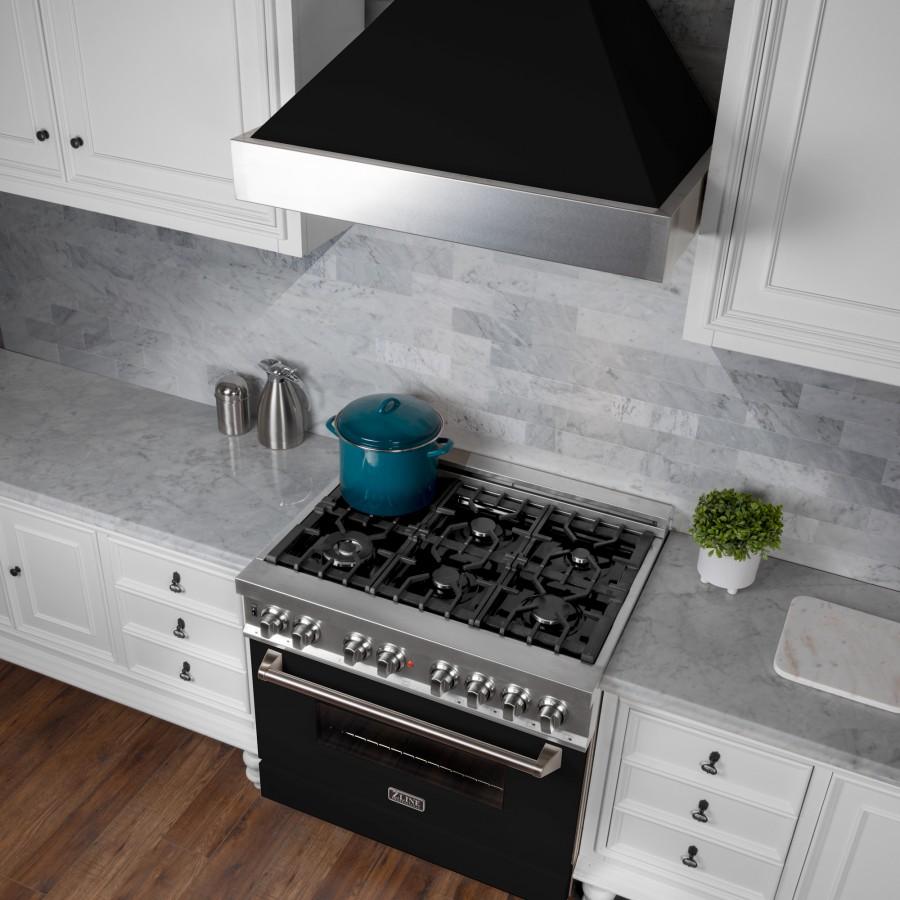 ZLINE 36" Snow Finish Wall Range Hood, Black Matte Shell, 8654BLM-36