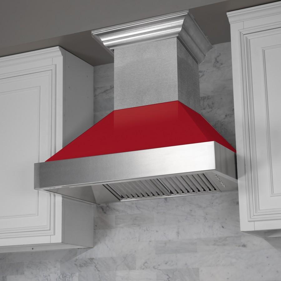 ZLINE 36" Snow Finish Wall Range Hood, Red Gloss Shell, 8654RG-36