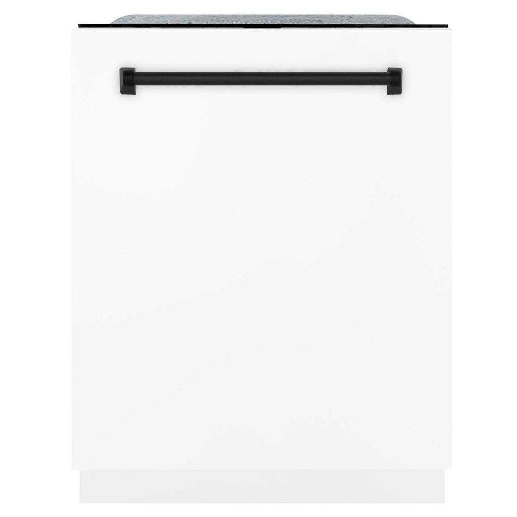 ZLINE Autograph 24" Dishwasher White Door, Black Handle DWMTZ-WM-24-MB