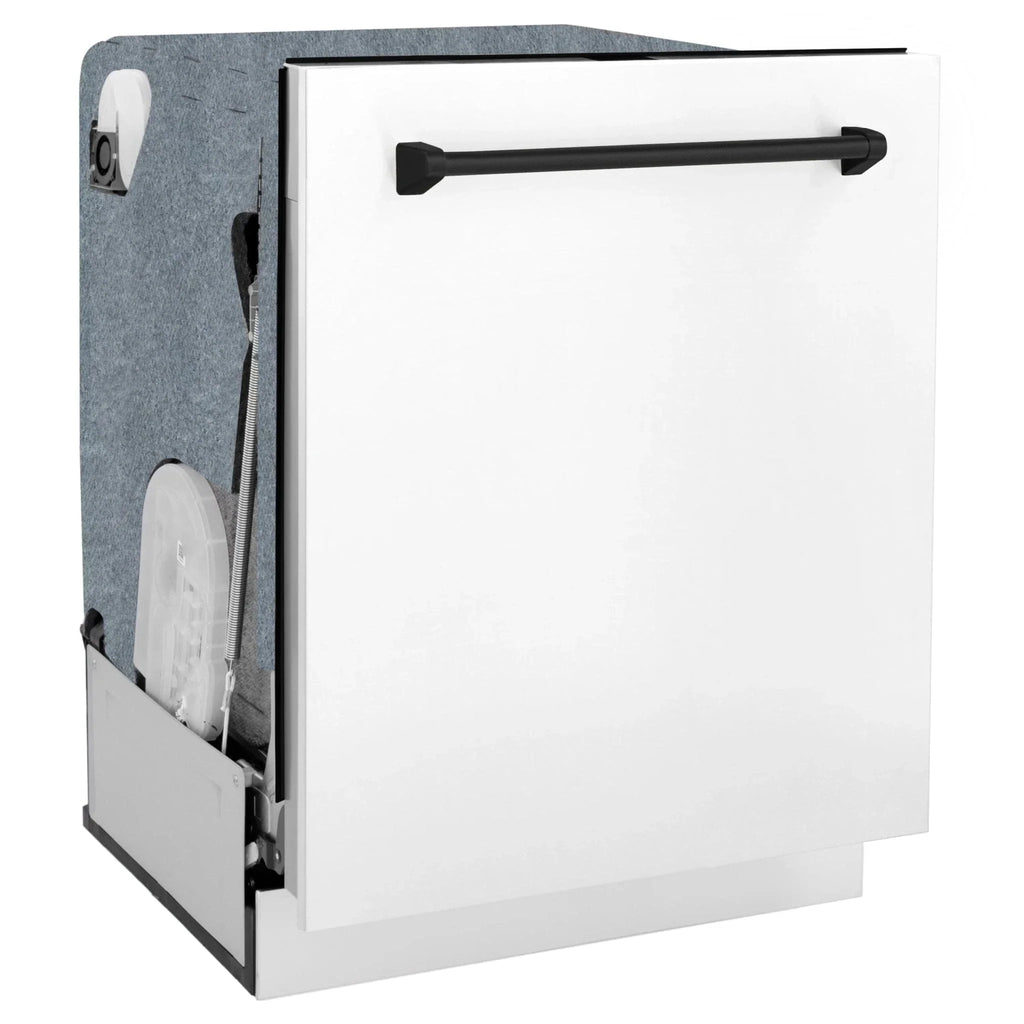 ZLINE Autograph 24" Dishwasher White Door, Black Handle DWMTZ-WM-24-MB