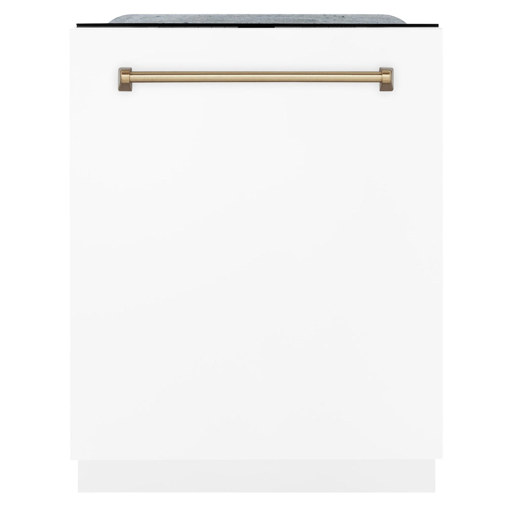 ZLINE Autograph 24" Dishwasher, White Door, Bronze DWMTZ-WM-24-CB