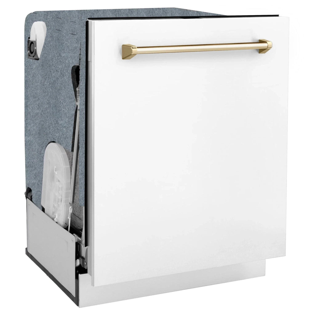 ZLINE Autograph 24" Dishwasher White Door, Gold DWMTZ-WM-24-G