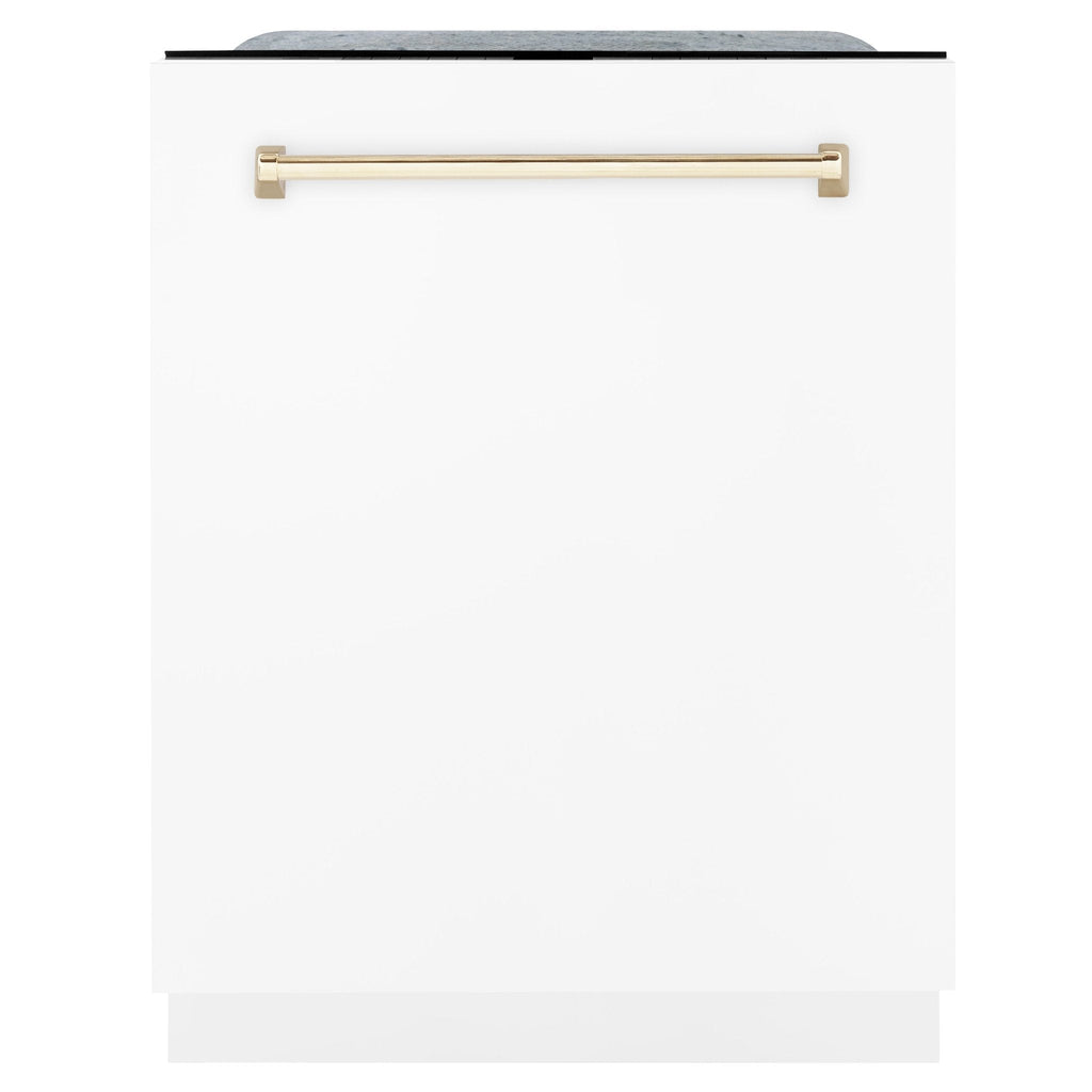ZLINE Autograph 24" Dishwasher White Door, Gold DWMTZ-WM-24-G